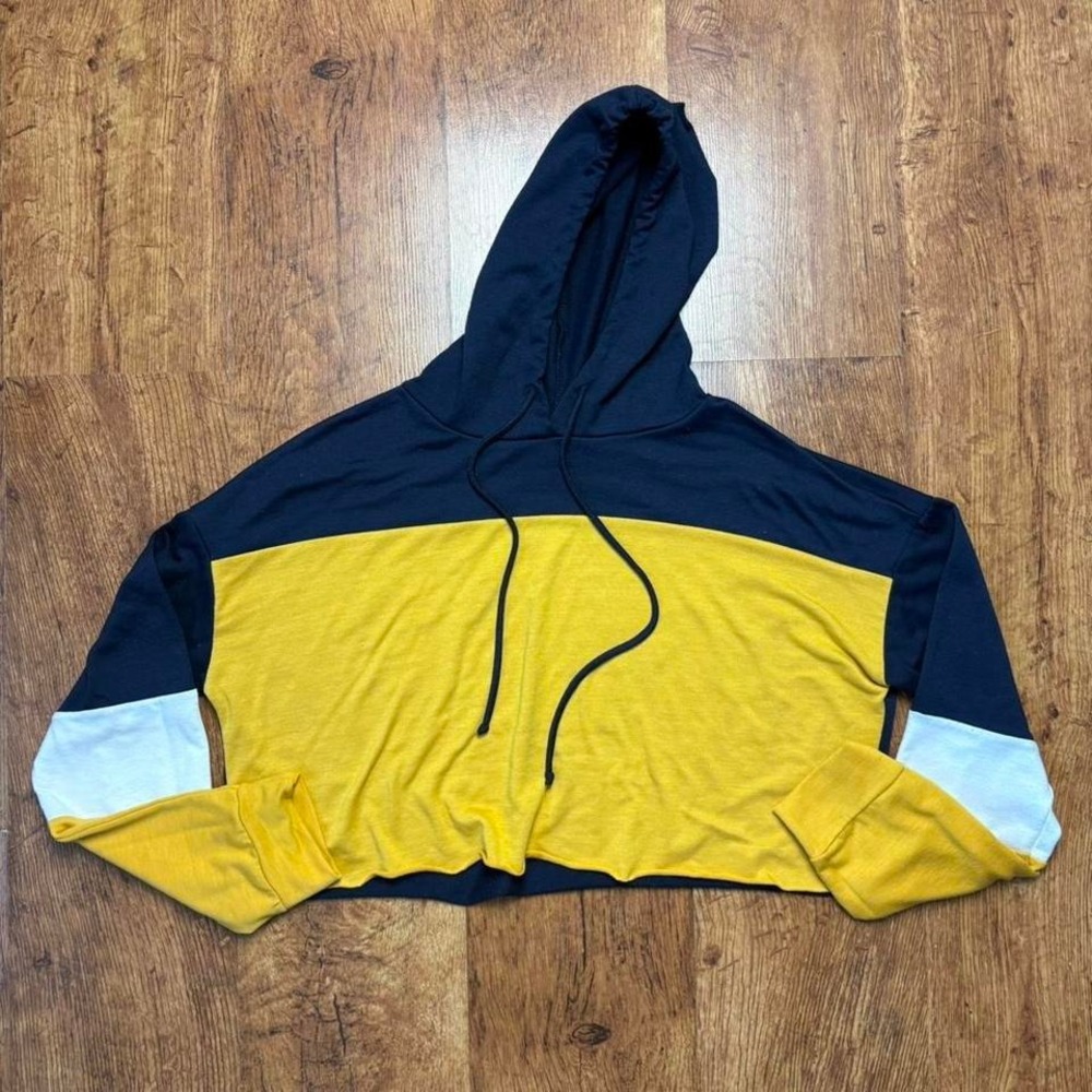 Charlotte Russe yellow + navy cropped hoodie